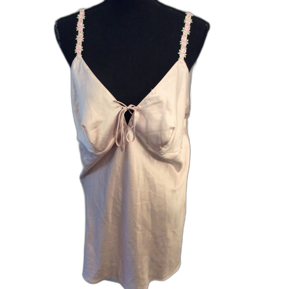Victoria's Secret Blush Lingerie Slip Floral Straps XL VNC Tie Front